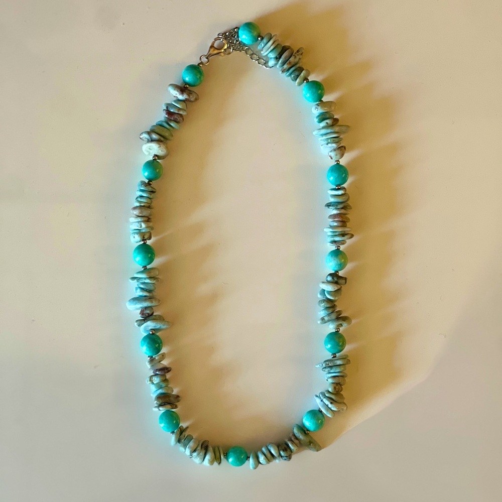 Sterling silver Amazonite and faux turquoise beaded necklace
